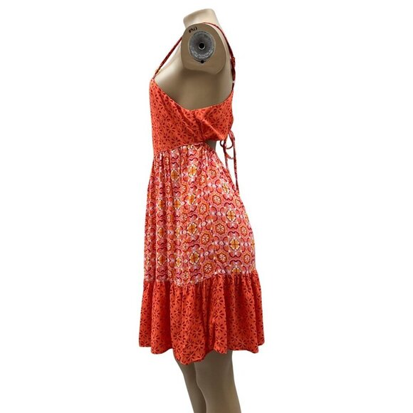 Angie Floral Sundress Sleeveless Tie-Back Adjustable Ruffled Hem Womens Size L - Picture 3 of 10